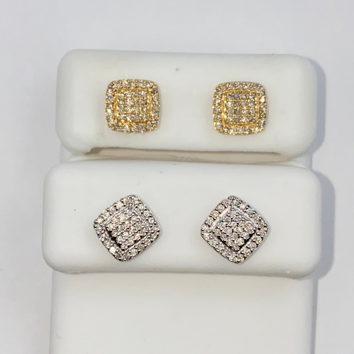 14K Gold 7.9mm Rounded Square Halo Diamond Earrings - additional product view 6