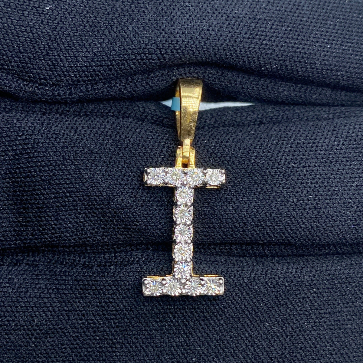 14K Gold Single Stone Initial I Diamond Pendant, Large - close-up product photo
