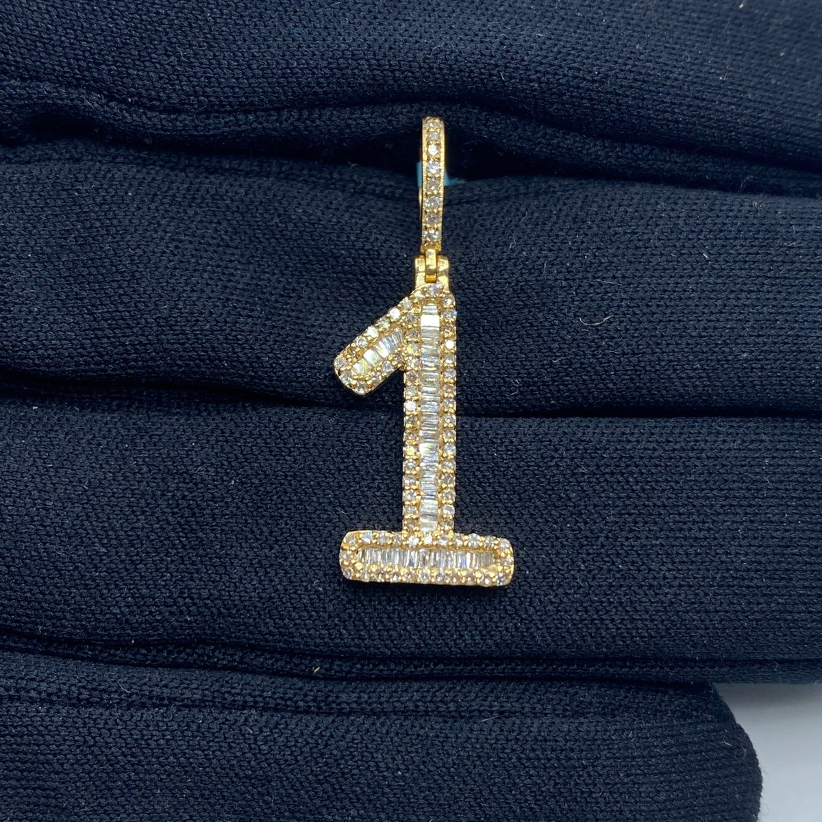 14K Gold Number 1 Diamond Baguette Pendant - additional product view 2