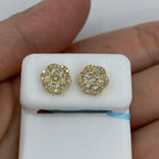 14K Gold Hexagon Flower Diamond Earrings in yellow gold - close-up product photo