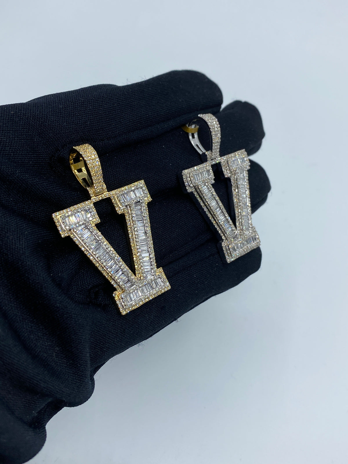 Initial V Baguette Diamond Pendant - additional product view 5