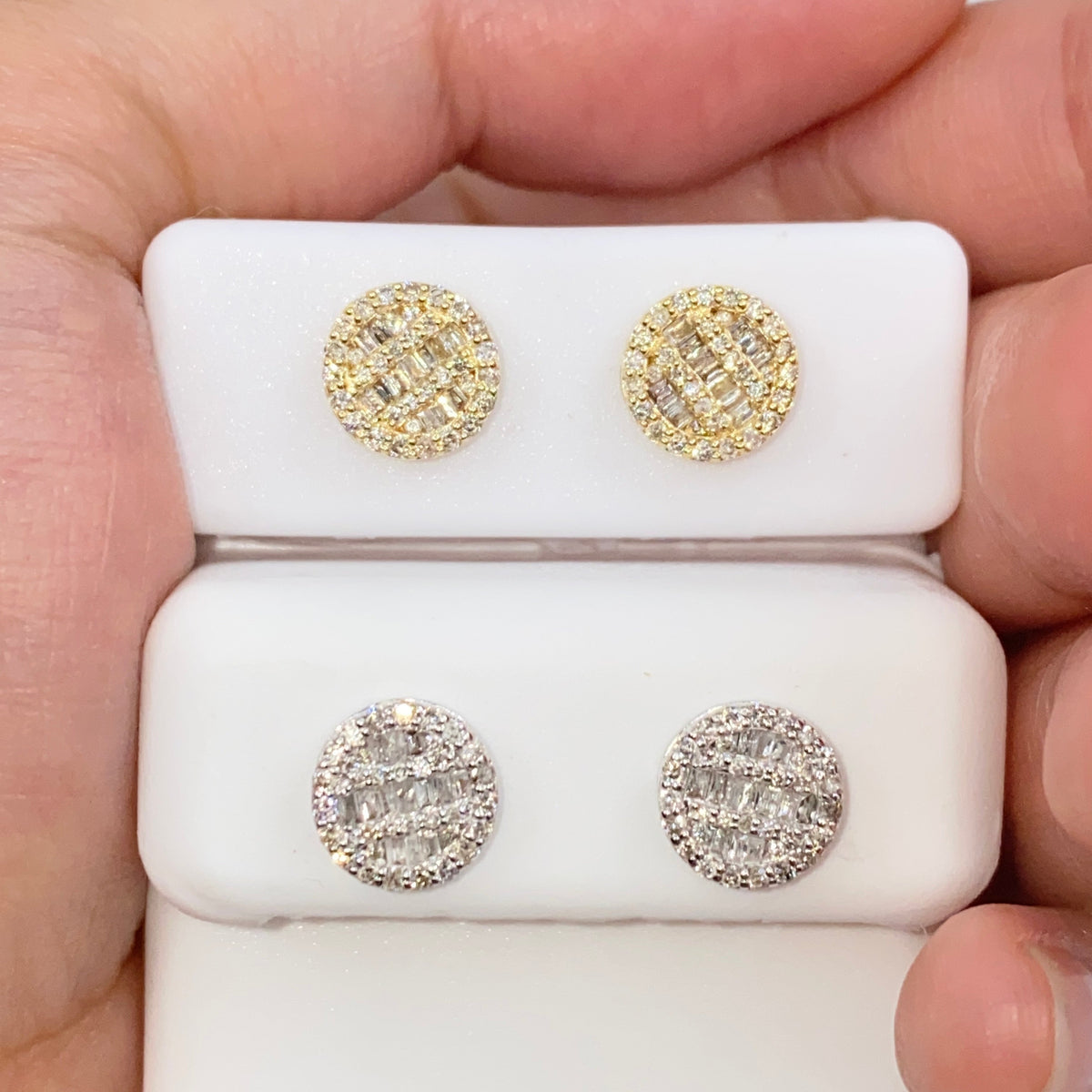 14K Gold 8.3mm Circle Diamond Baguette Earrings - additional product view 2
