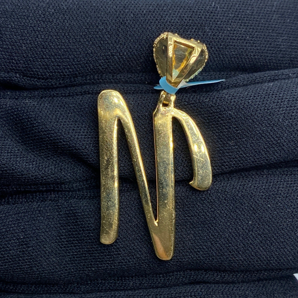 14K Gold Initial N Script Heart Diamond Pendant - additional product view 5