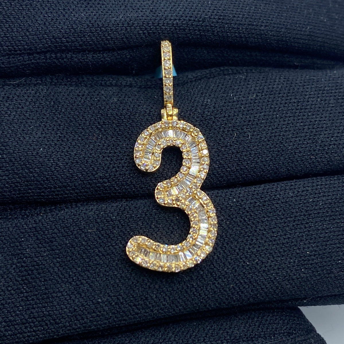 14K Gold Number 3 Diamond Baguette Pendant - additional product view 2