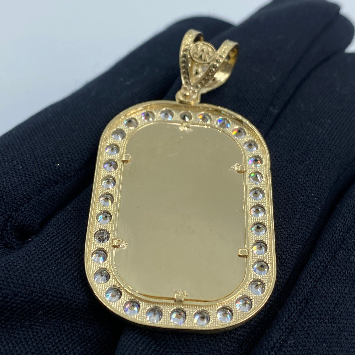 14K Gold Rounded Rectangle Picture Photo CZ Pendant - additional product view 4