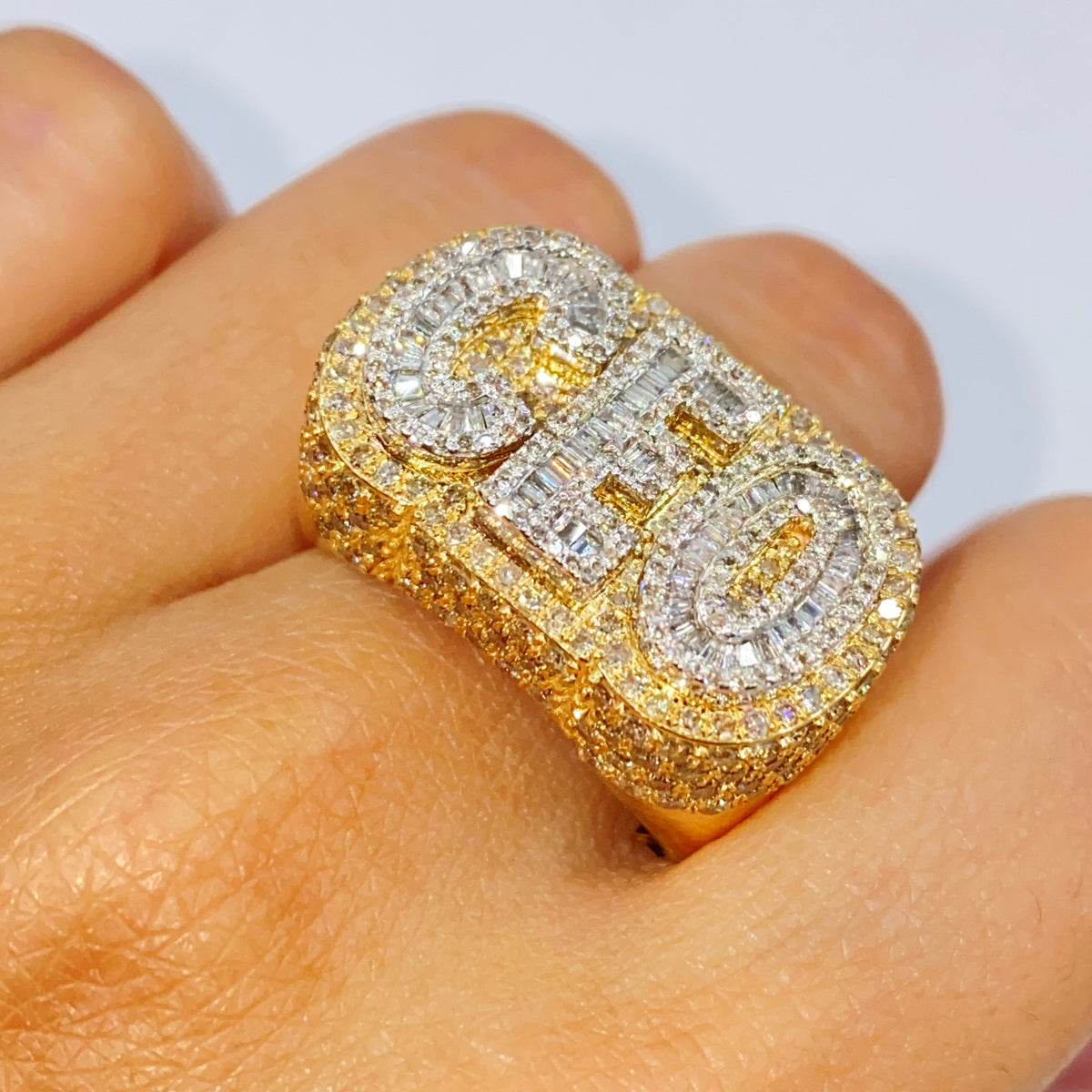 10K Gold/14K CEO Name Plate Diamond Ring, 14K - close-up product photo