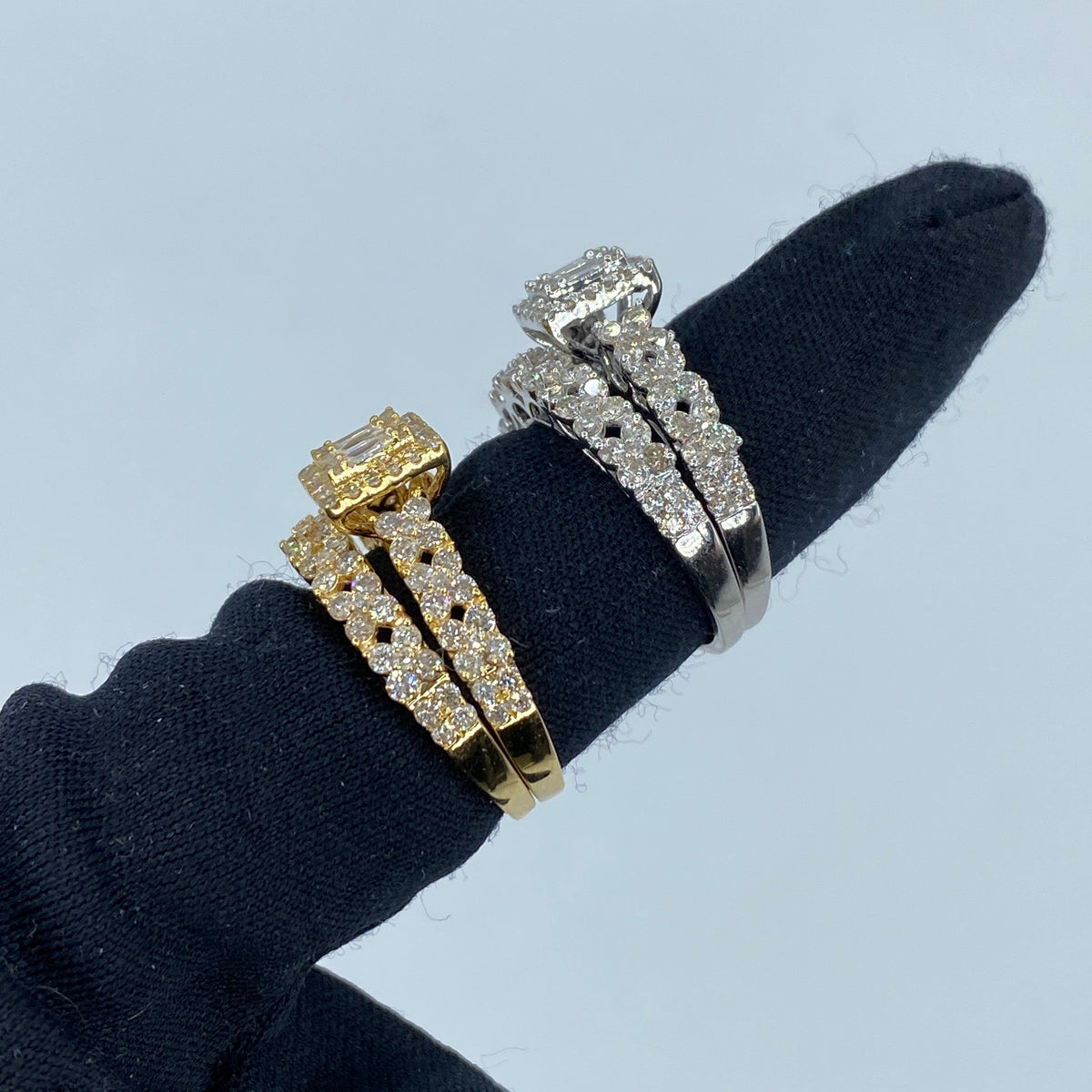 14K Gold Square Diamond Baguette Engagement Ring with Stack Band - additional product view 5