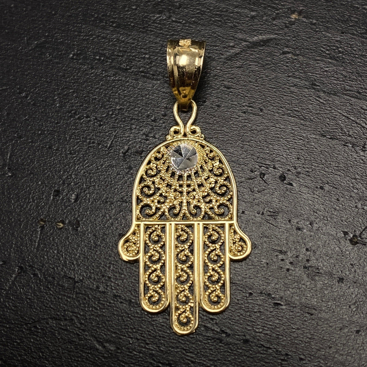 14K Gold Lace Hamsa Diamond Pendant - additional product view 4