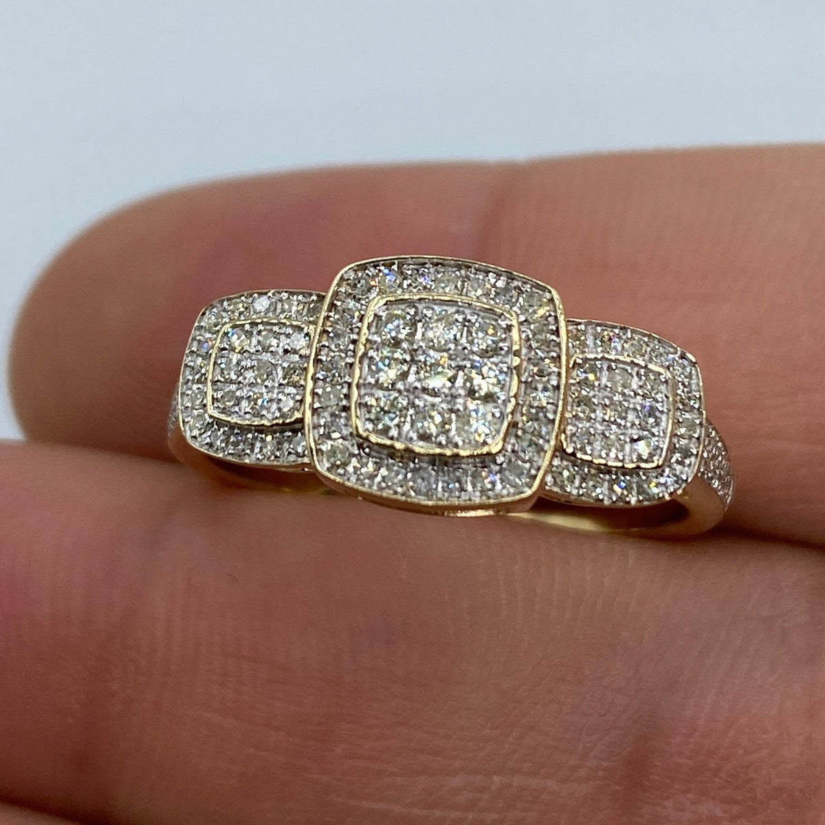 14K Gold Rounded Tri-Stone Square Cluster Diamond Engagement Ring - additional product view 5
