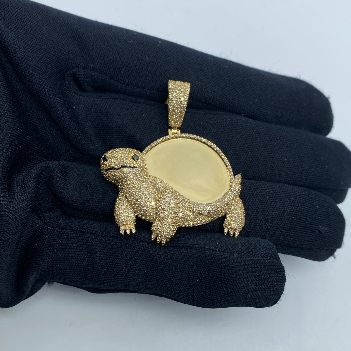 14K Gold Turtle Picture Photo Diamond Pendant - additional product view 2