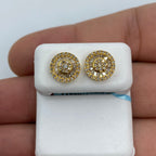 14K Gold Circle Gutter Diamond Baguette Earrings in yellow gold - close-up product photo