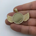 10K Gold Angel Wings Round Picture Photo CZ Pendant - additional product view 3