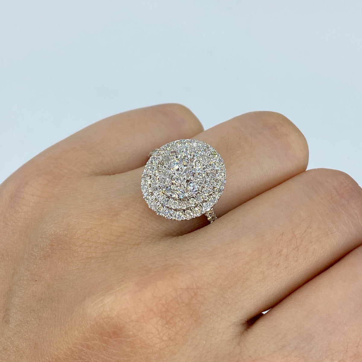 14K Gold Jumbo Cake Circle Diamond Engagement Ring in white gold - close-up product photo