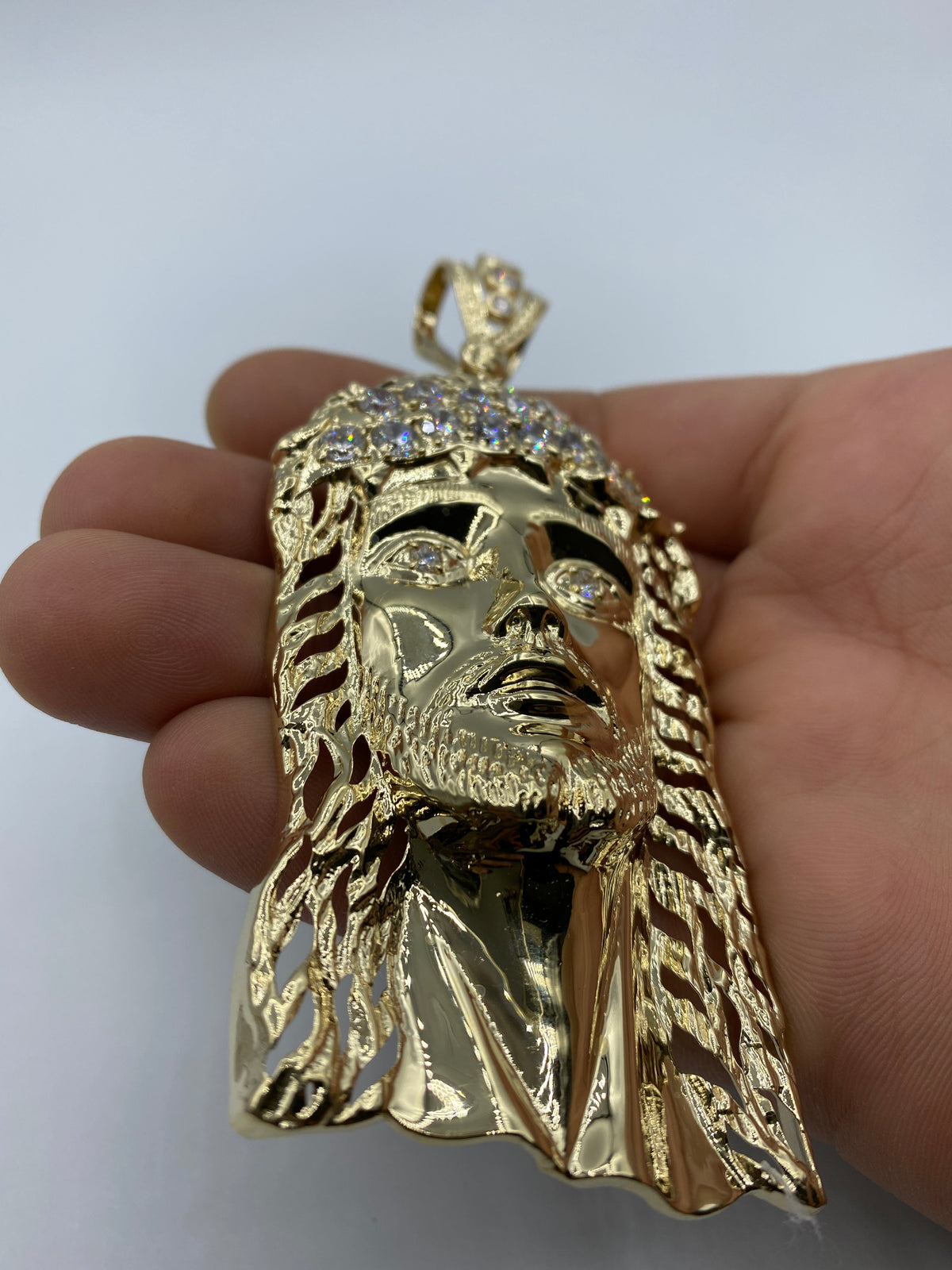 14K Gold Jesus Head Pendant 4.0 in - additional product view 4