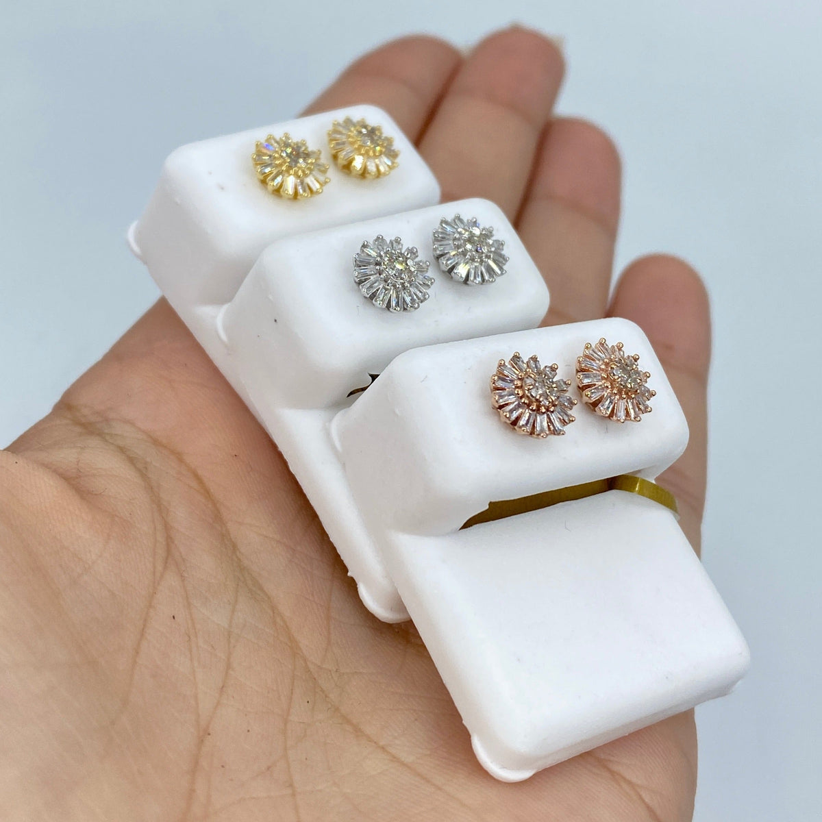 10K Gold Sunflower Diamond Baguette Earrings - additional product view 7