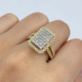 14K Gold Rectangle Halo Diamond Baguette Ring in yellow gold - close-up product photo