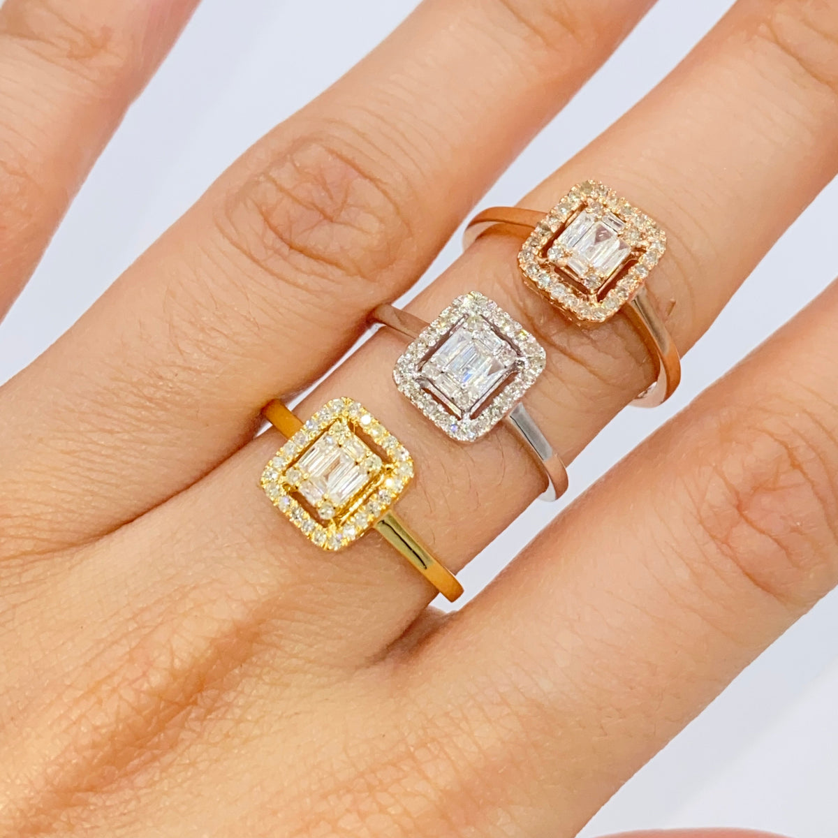 14K Gold Palace Square Halo Diamond Baguette Engagement Ring - additional product view 2