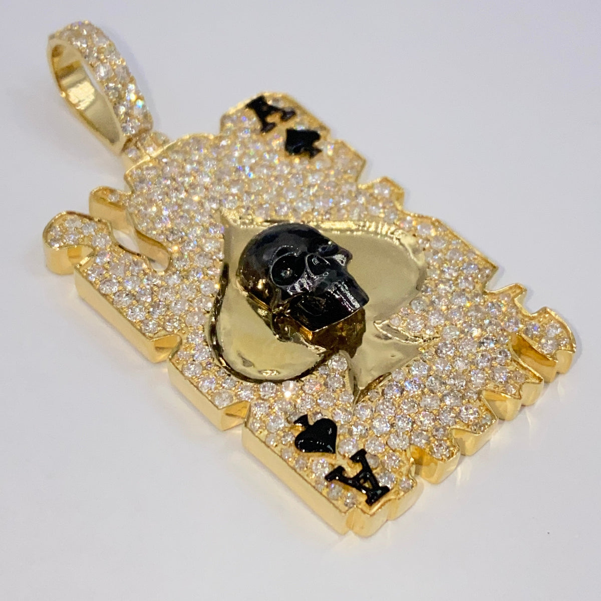 10K Gold Skull Ace of Spades Card Diamond Pendant - additional product view 13