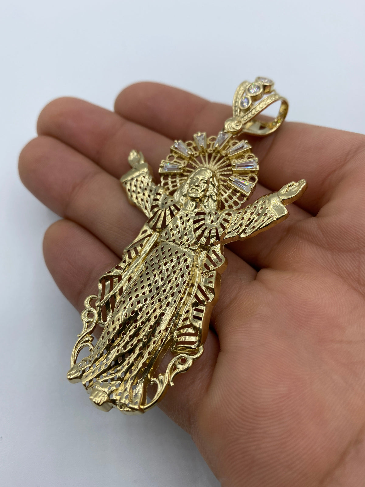 14K Gold Jesus with Halo Pendant 3.25 in - additional product view 4
