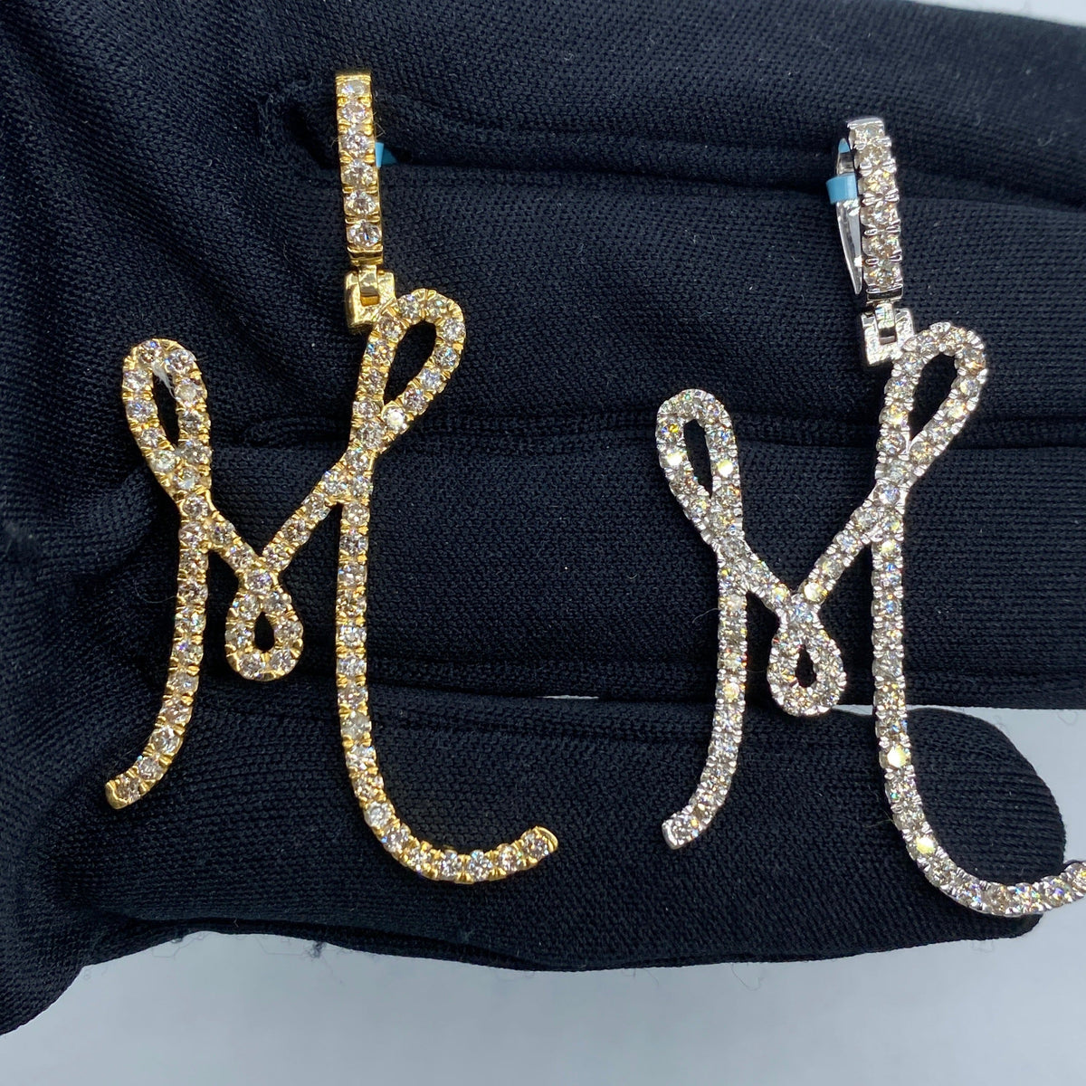 14K Gold Initial M Large Script Diamond Pendant - additional product view 2