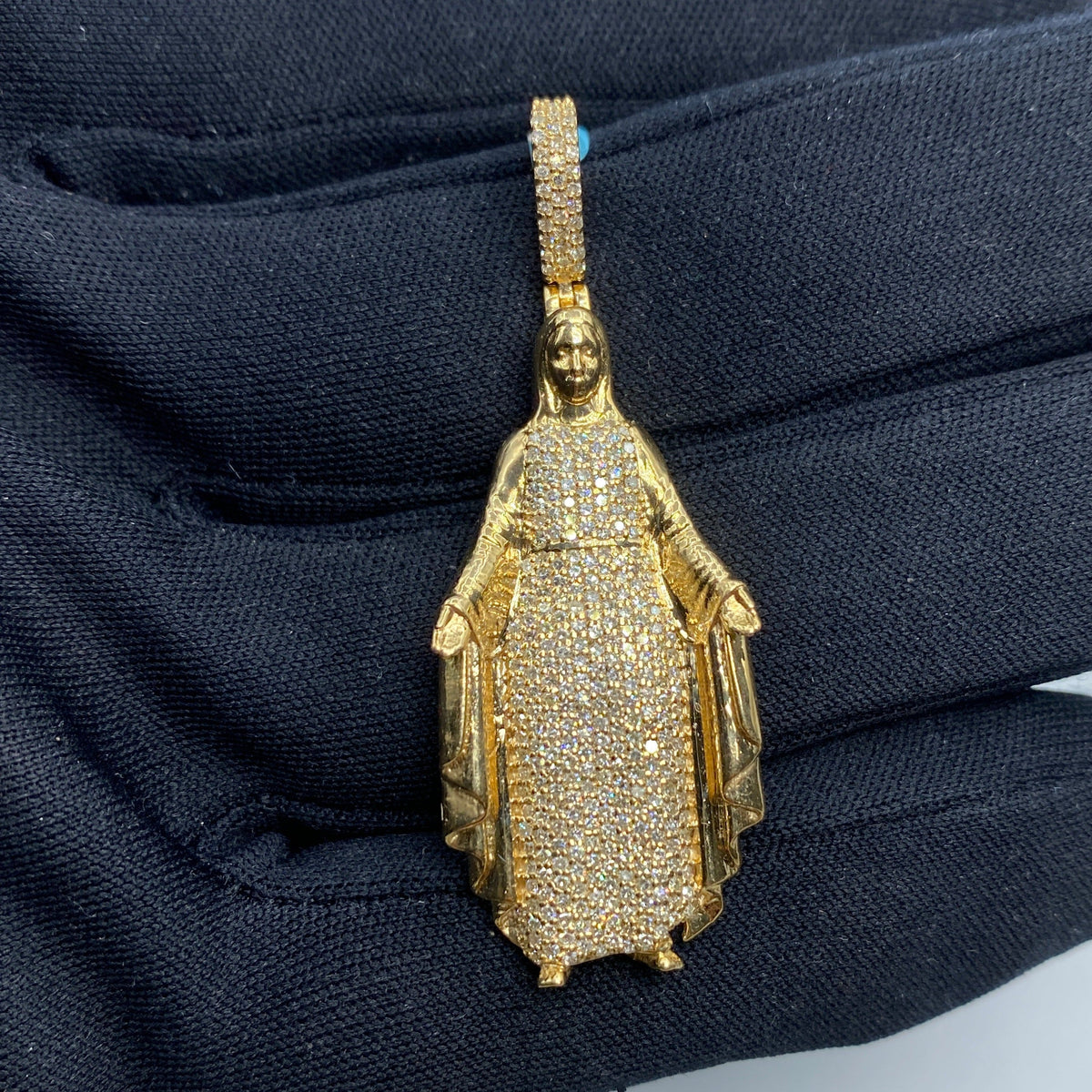 14K Gold Virgin Mary Diamond Pendant - additional product view 2