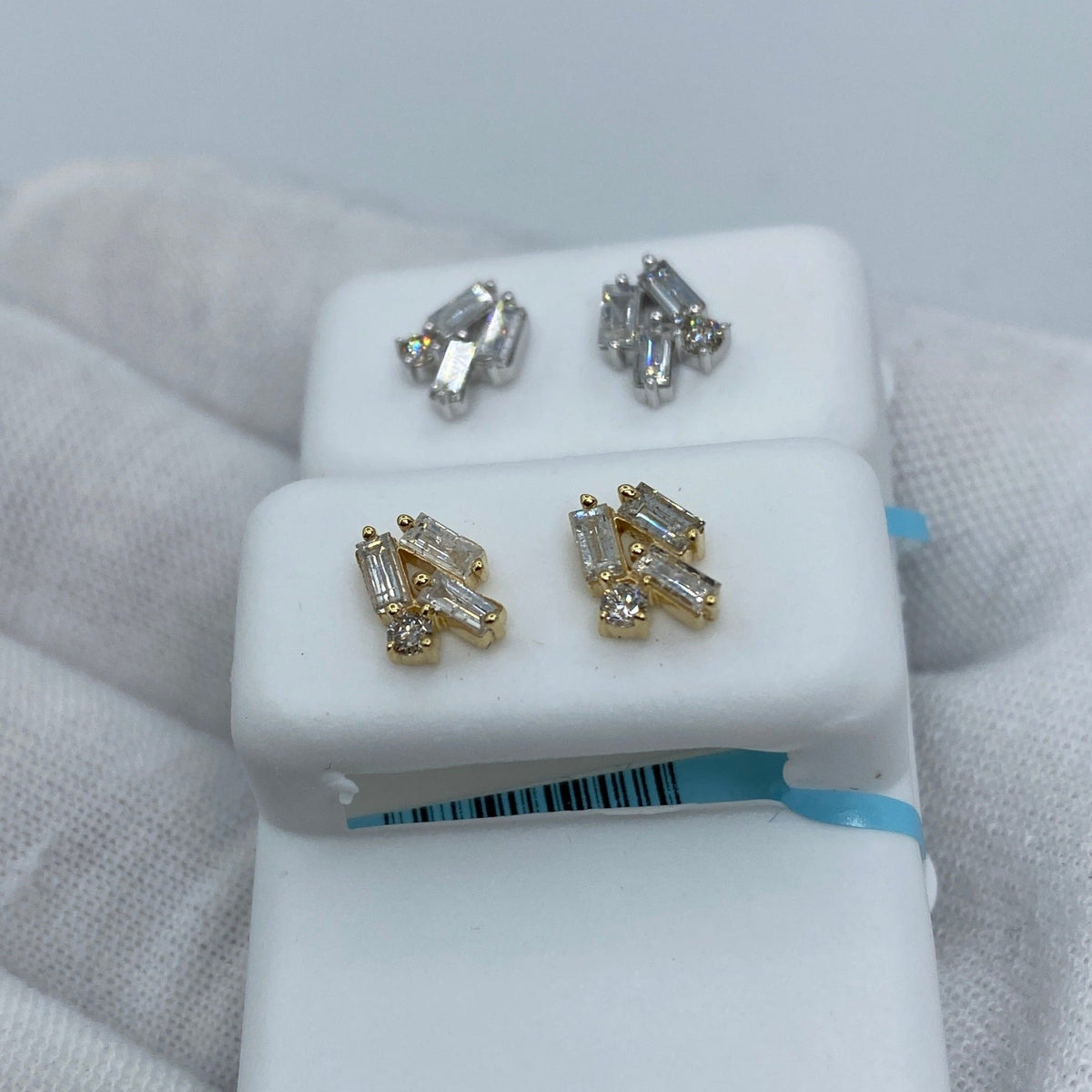14K Gold Crystal Diamond Baguette Earrings - additional product view 6