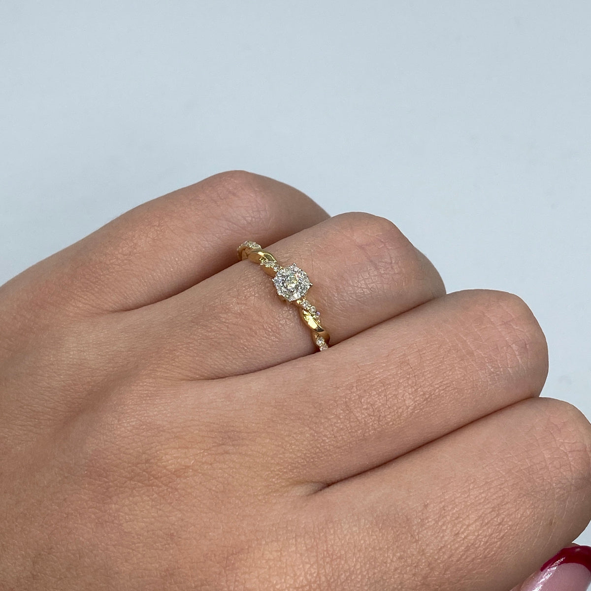 14K Gold Diamond Fate Engagement Ring in yellow gold - close-up product photo