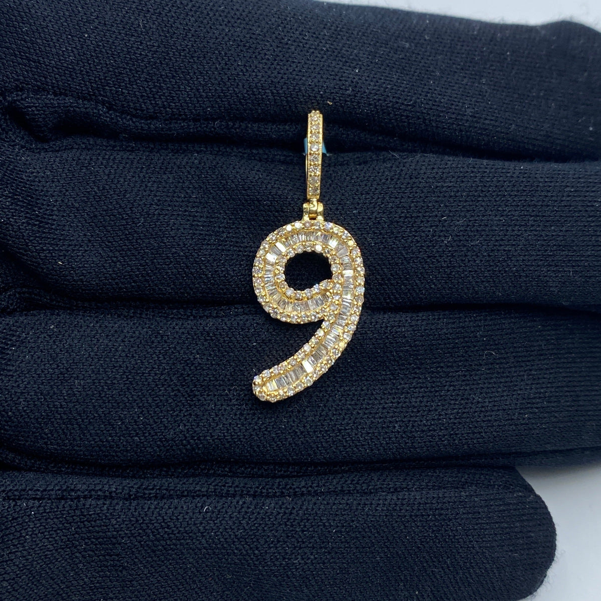 14K Gold Number 9 Diamond Baguette Pendant - additional product view 2