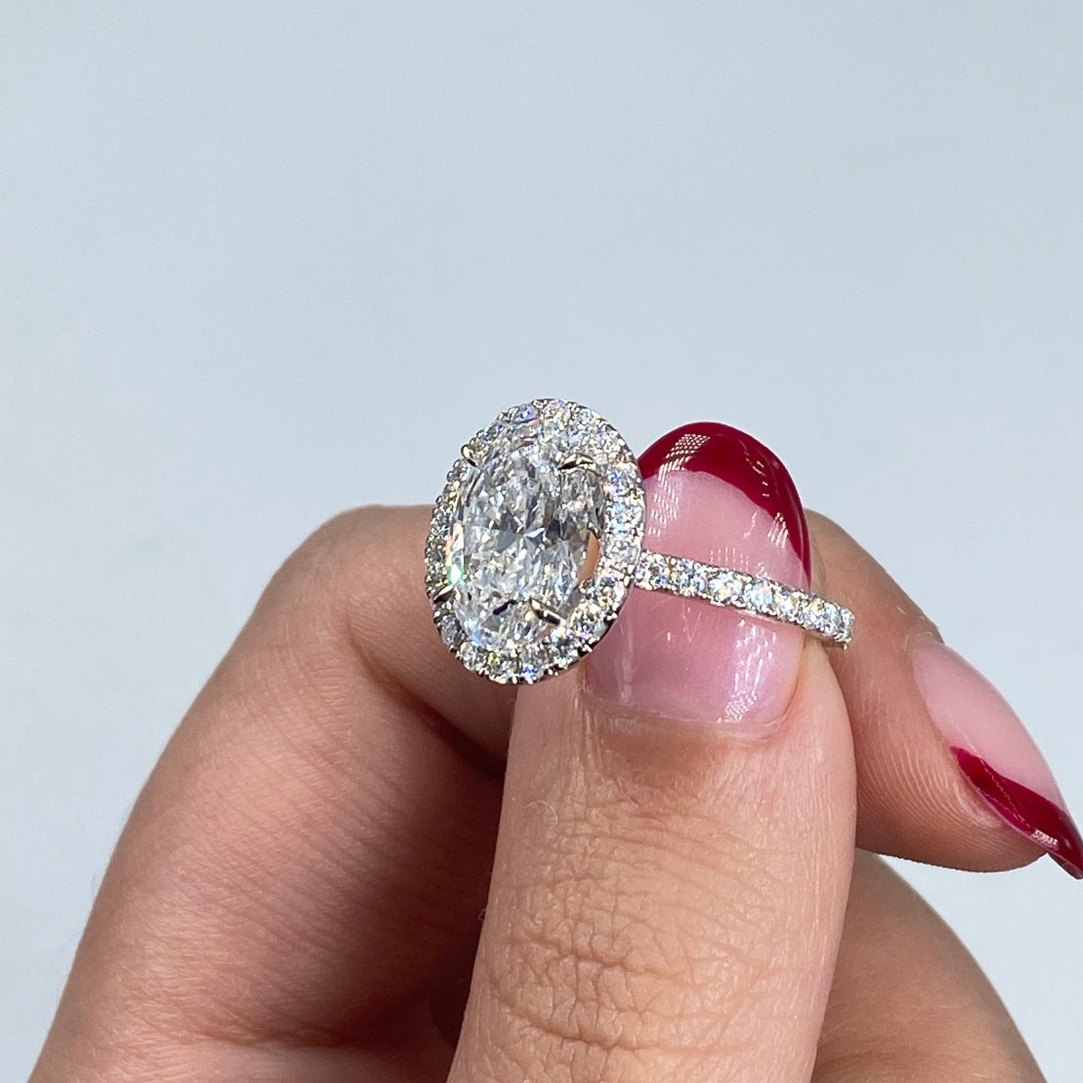 Custom 18K Gold Luxe Halo Oval Diamond Engagement Ring - additional product view 3