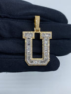 Initial U Baguette Diamond Pendant in yellow - close-up product photo