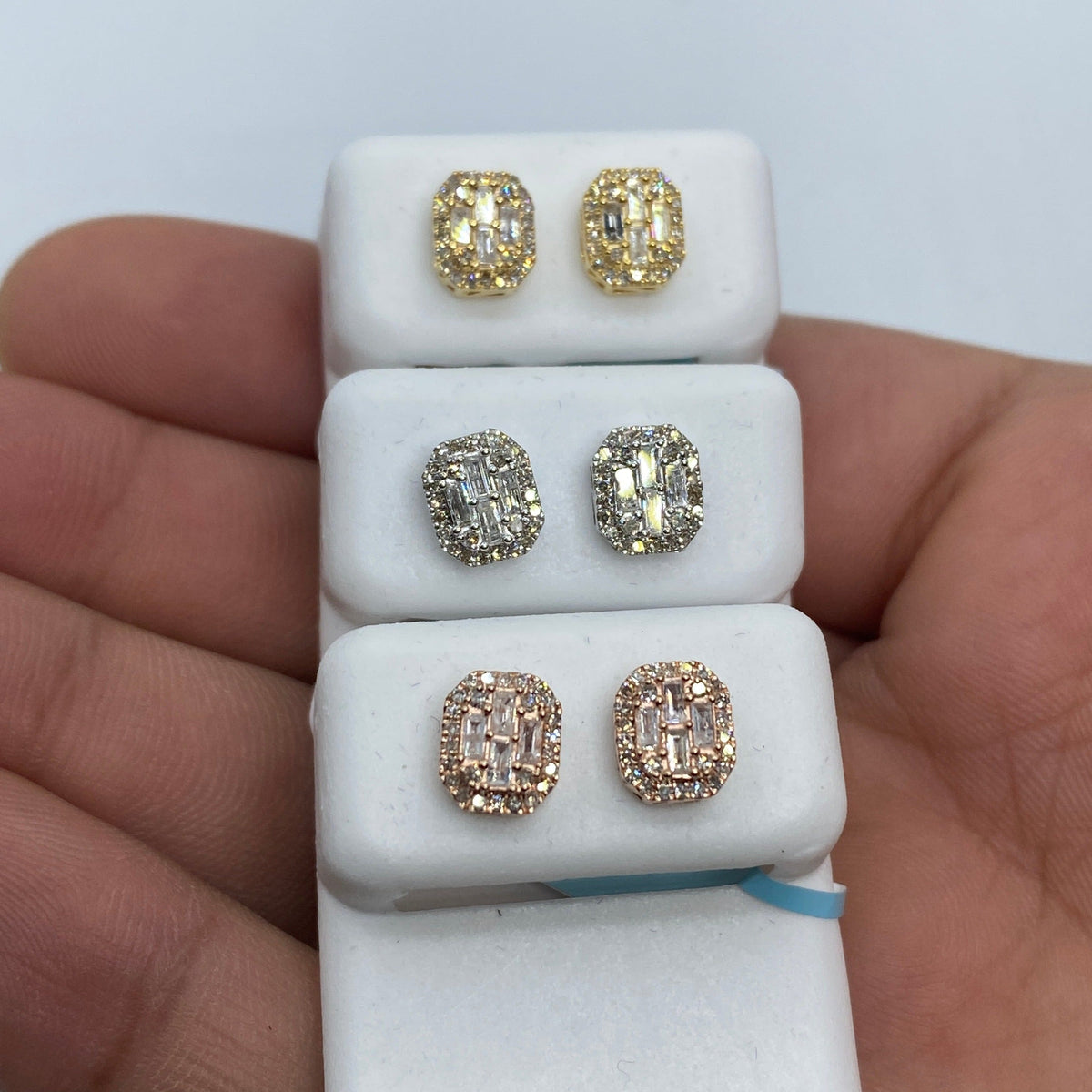 14K Gold Rounded Rectangle Diamond Baguette Earrings 0.75 Ct - additional product view 6