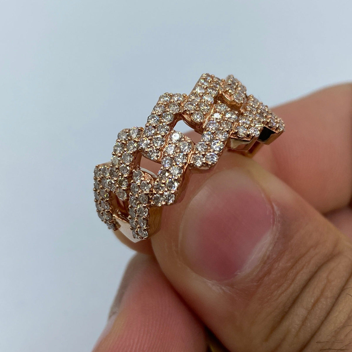 10K Gold Big & Bold Cuban Link Diamond Ring in rose gold - close-up product photo