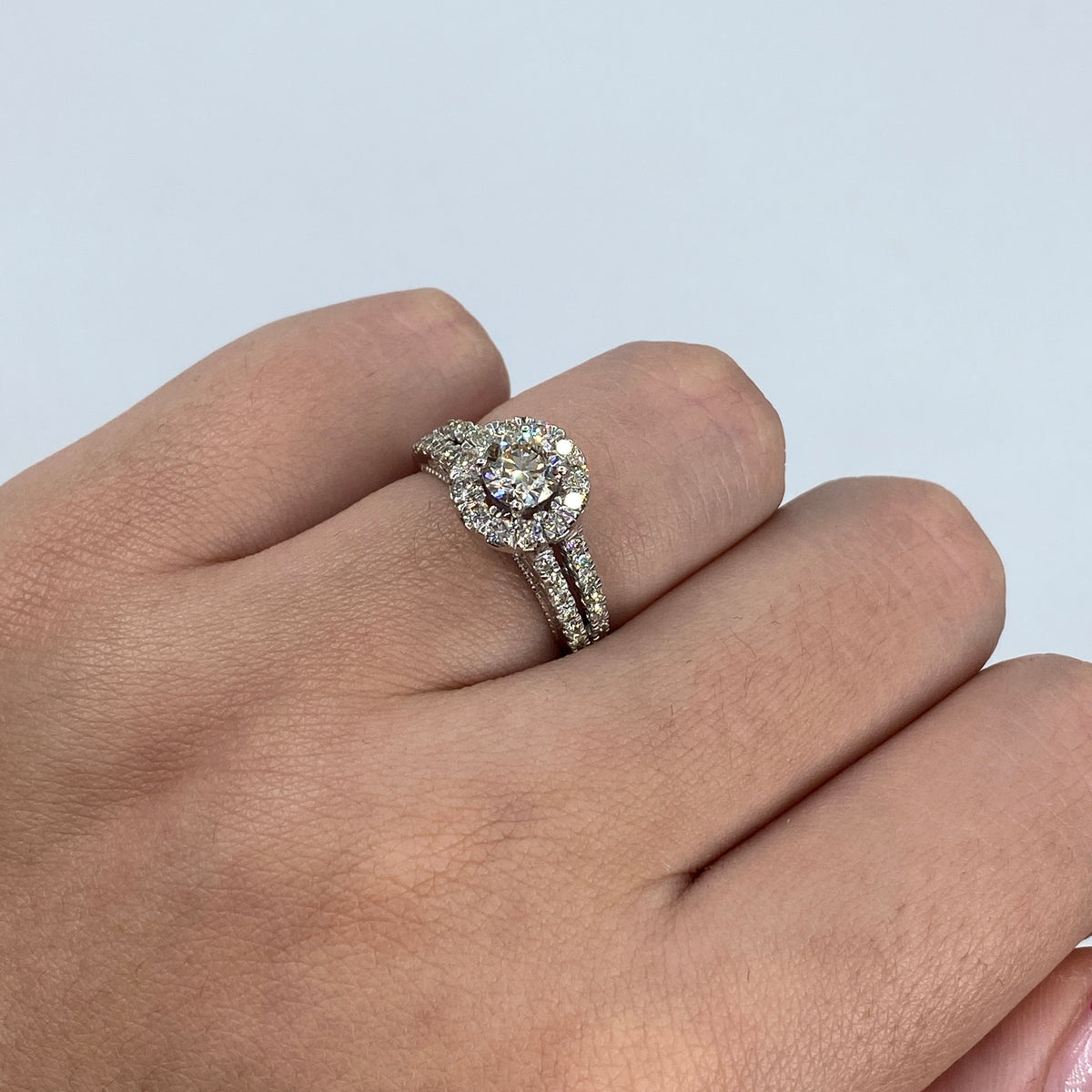 14K Gold Adore Halo Circle Diamond Engagement Ring in white gold - close-up product photo