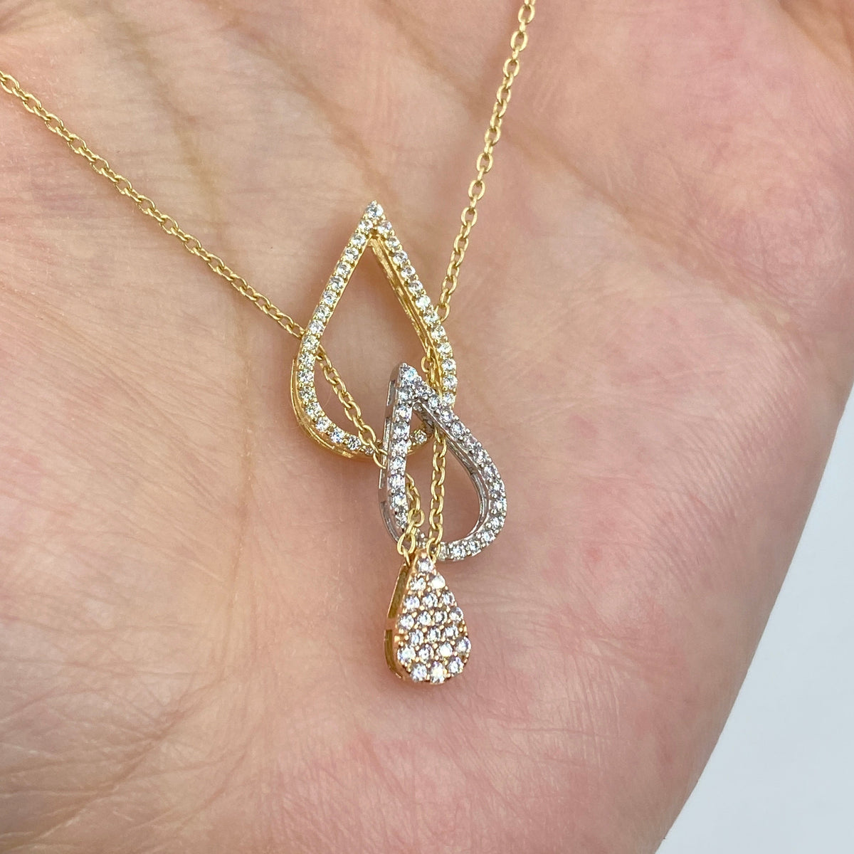 14K Gold 3 Tier Drip Drop Tear CZ Pendant Necklace - additional product view 5