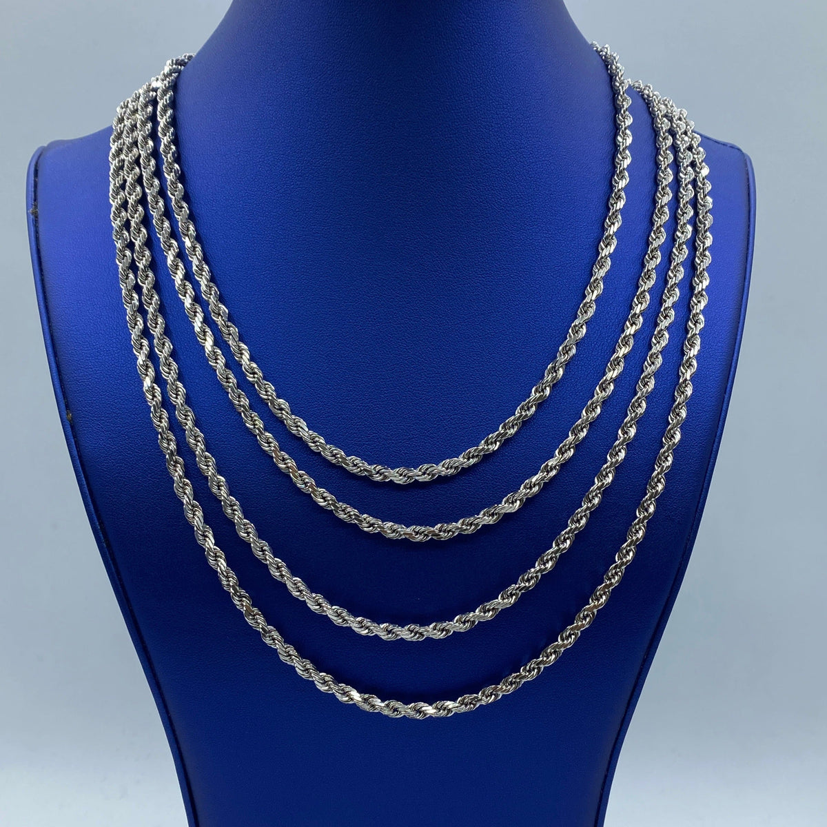 Rope Chain Necklace Real 10K White Gold Full Collection, 4.7mm - close-up product photo