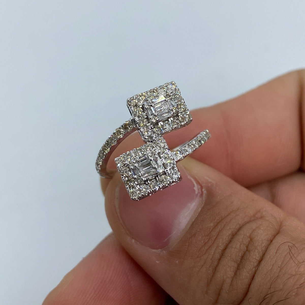 14K Gold Twist Square Diamond Engagement Ring in white gold - close-up product photo