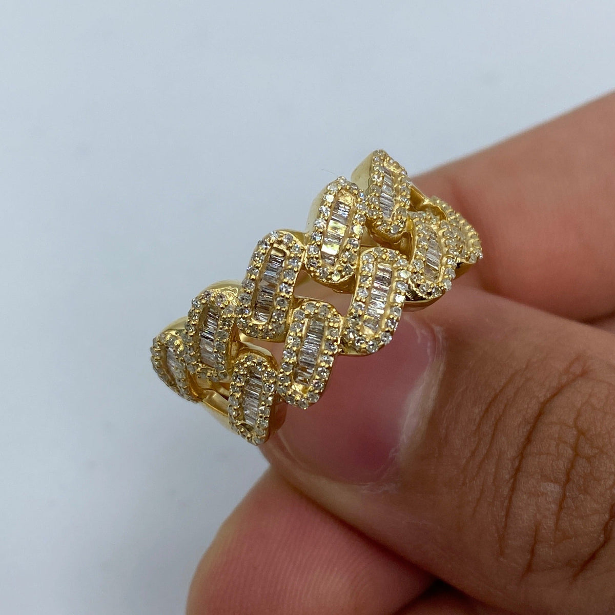 10K Gold Chubby Cuban Link Diamond Baguette Ring - additional product view 7