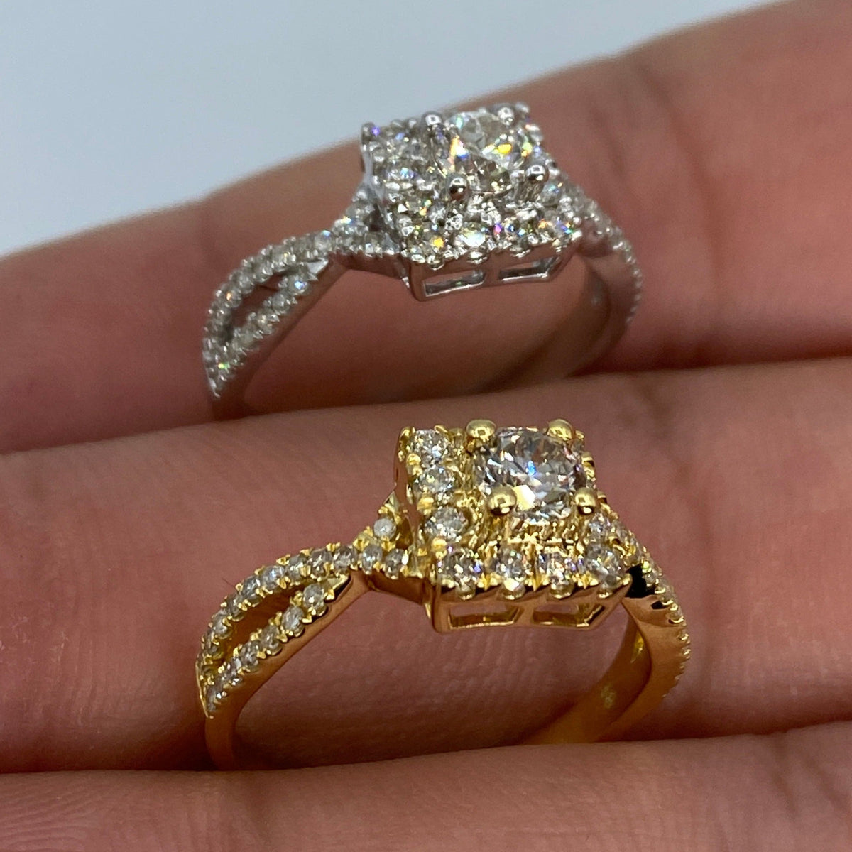14K Gold Spiral Square Large Center Stone Diamond Engagement Ring - additional product view 6