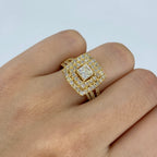 14K Gold Square Halo Baguette Center Stone Engagement Diamond Ring in yellow gold - close-up product photo