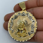 14K Gold Saint Barbara Round Medallion Pendant 2.5 in - additional product view 2