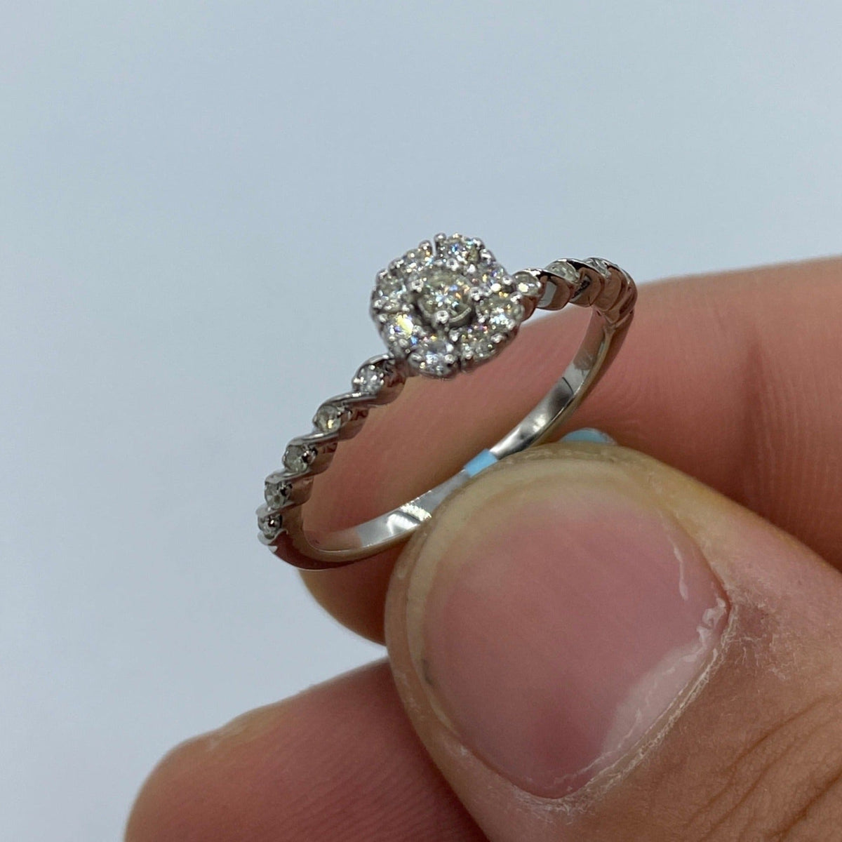 14K Gold Elegant Bloom Diamond Engagement Ring in white gold - close-up product photo