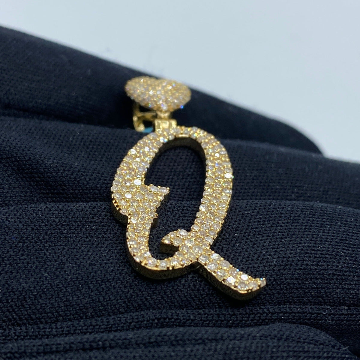 14K Gold Initial Q Script Heart Diamond Pendant - additional product view 4