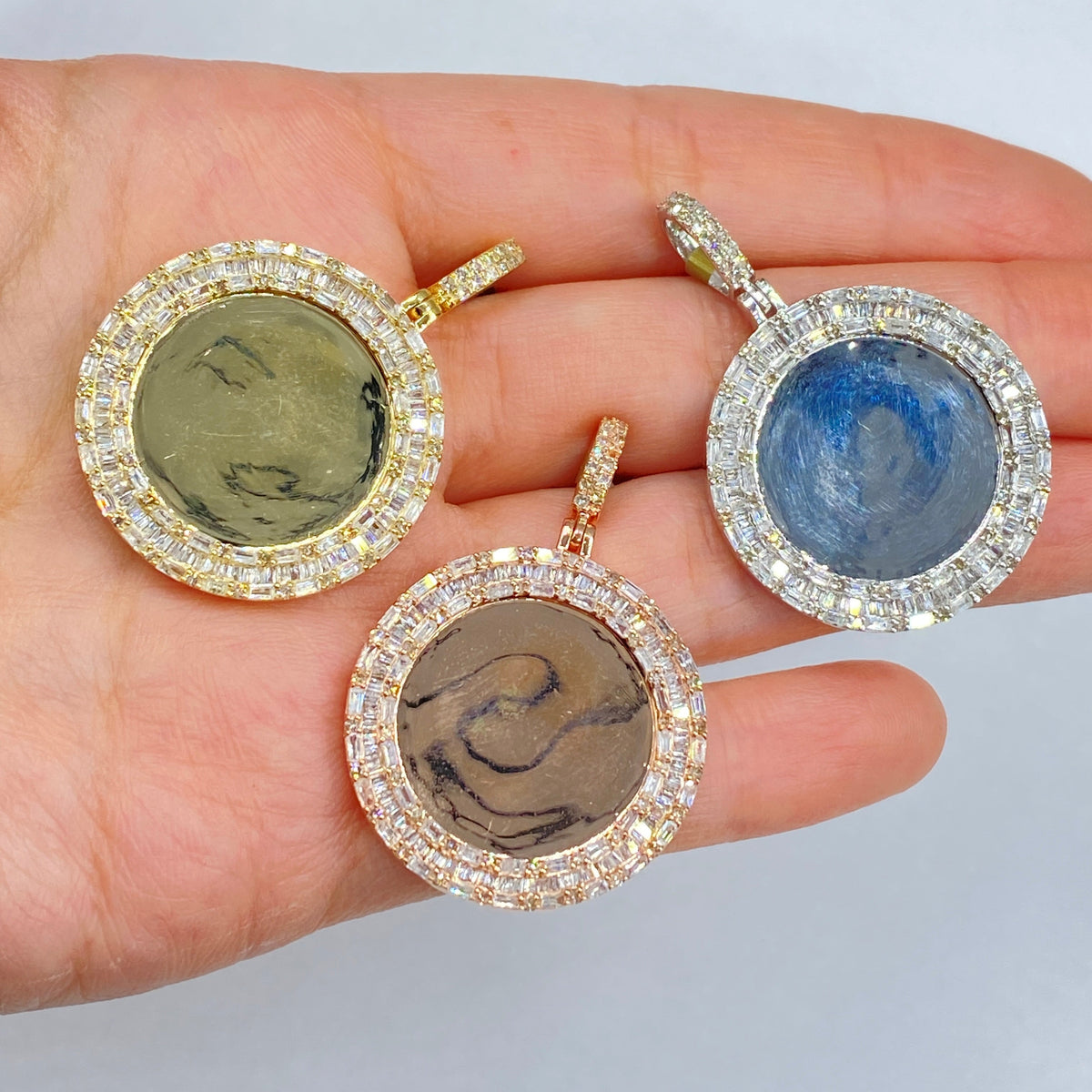 10K Gold Circle Diamond Baguette Photo Pendants - additional product view 2