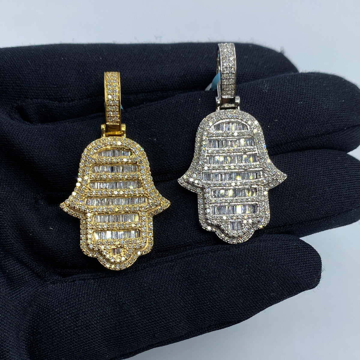 14K Gold Hamsa Diamond Baguette Pendant - additional product view 2