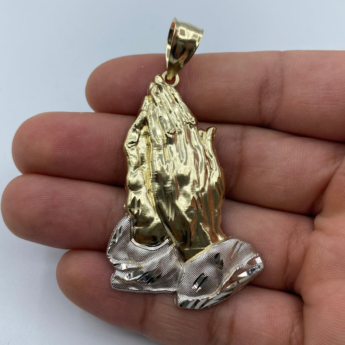 14K Gold Praying Hands Pendant 2.6 in - additional product view 2