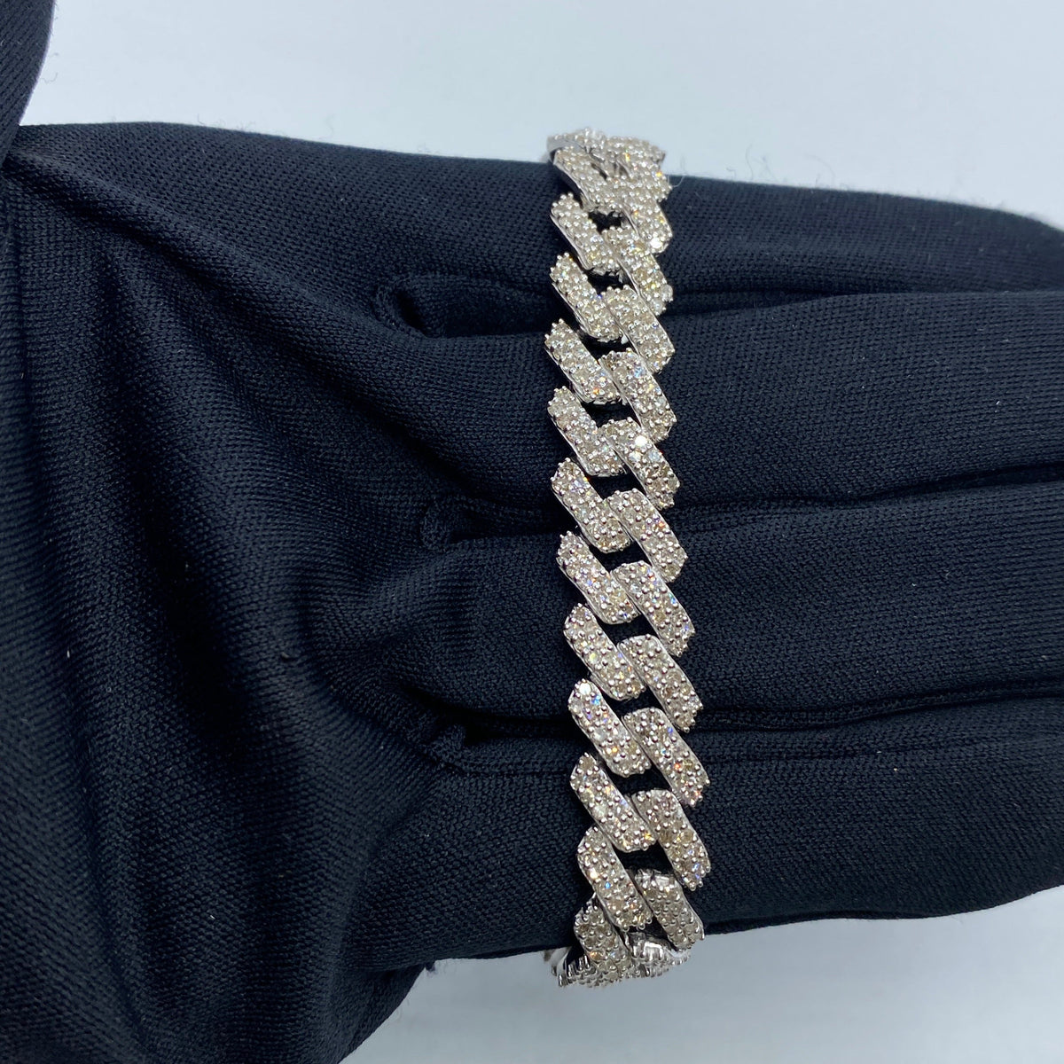 10K Gold 10mm Cuban Link Diamond Bracelet 7.5 in in white gold - close-up product photo