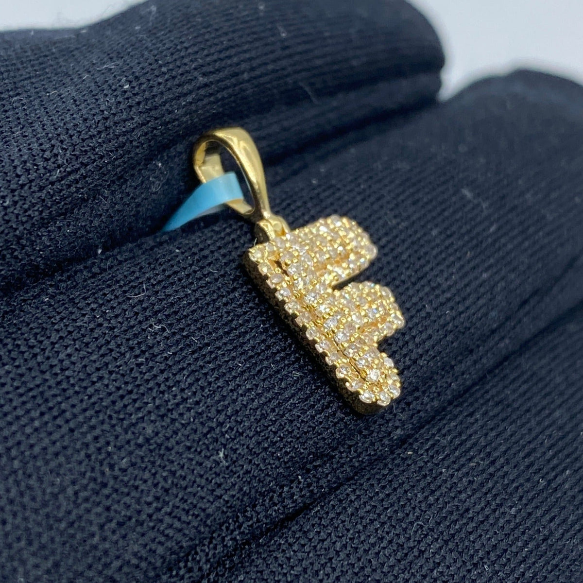 14K Gold Initial F Bubble Diamond Pendant - additional product view 3