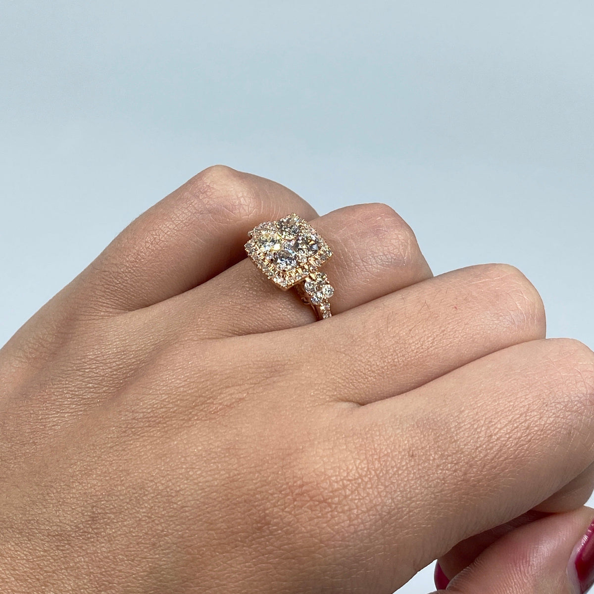 14K Gold Admire Jumbo Halo Square Diamond Engagement Ring in rose gold - close-up product photo