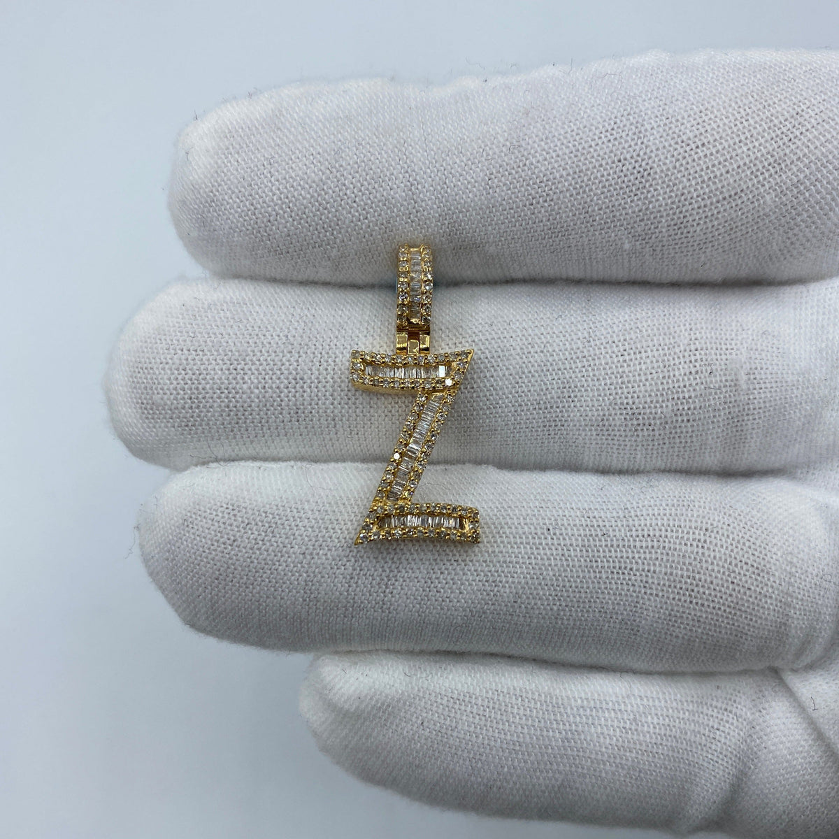 14K Gold Initial Z Diamond Baguette Pendant in yellow gold, Small - close-up product photo