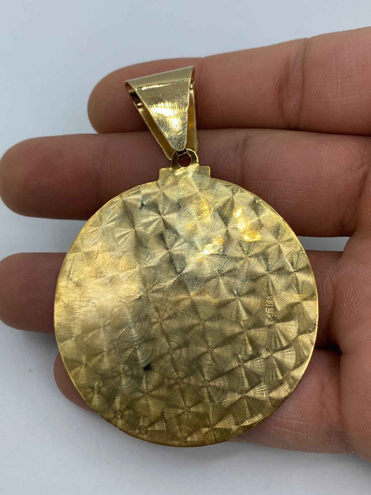 14K Gold Saint Caridad Del Cobre Round Medallion Pendant 2.8 in - additional product view 4